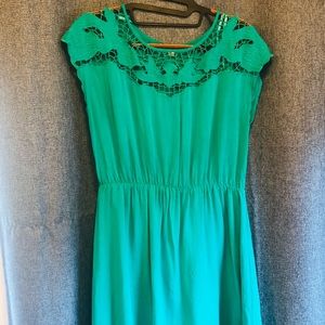Teal Green Mini Dress with crochet embroid…